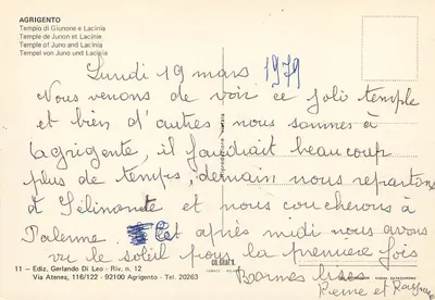 Kaplica Junony i Lacinie — Agrigent — Wydawnictwo Gerlando Di Leo, n°11 — Rewers