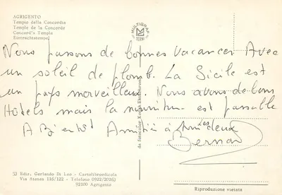 Agrigento — Templo da Concordia — Ediz. Gerlando Di Leo — Verso