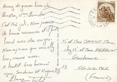 Loreto — kolacja z miejscami i Matką Bożą — Casella Postale — Rewers