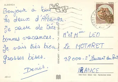 Albenga — vista panorâmica e barco a vela — editor Edicart — Verso