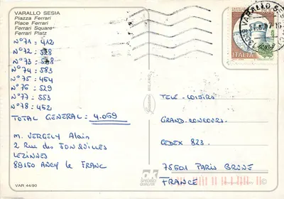 Varallo Sesia — Place Ferrari — editor G. Verdelocco — Verso