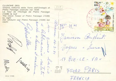 Clusone (BG) — Wieża zegarowa Pietra Fanzago (1538) — Wydawnictwo Cittadini — Rewers