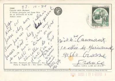 Cascata delle Marmore — queda d'água do rio Nera — editor Plurigraf Terni, n°344 — Verso