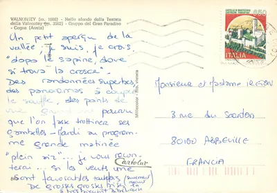 Valnontey (m. 1666) — panorama com o Gran Paradiso no fundo — Millicolor - Rip. Vietata — Verso