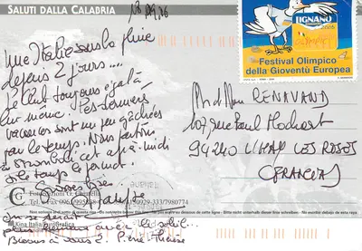 Calábria — praia com barco e guarda-sóis — Fotoedizioni G. Chiarella — Verso