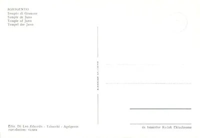 Agrigento — Templo de Junon — editor B. Marzari S.p.A. - Schio — Verso