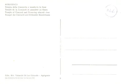 Temple Concordance — Agrigentum — wydawca Riv. Tabacchi Di Leo Eduardo, nr 8 — Rewers