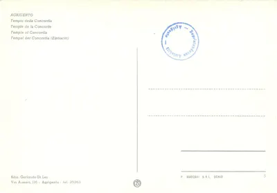 Kaplica Konkordii — Agrigent — Wydawca Gerlando Di Leo, nr 5 — Rewers