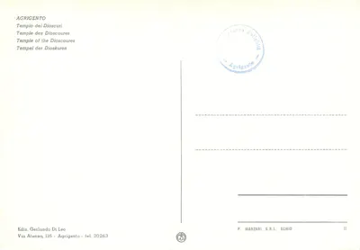 Temple Dioskuroów — Agrigent — Wydawca Gerlando Di Leo — Rewers