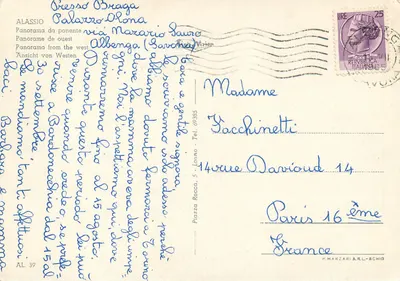 Panorama dell'ovest di Albenga — H. Manzari & C. S.C. — AL. 39 — Verso