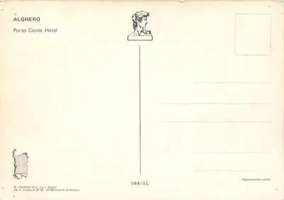 Bilhete postal moderno Hotel Porto Conte Alghero — Verso