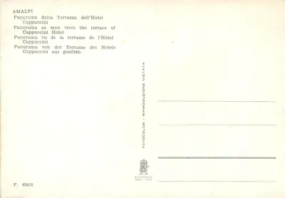 Amalfi — widok panoramiczny z tarasu hotelu Cappuccini — Alterocca Terni — Rewers