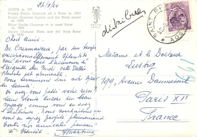Aosta — Piazza Emilio Chanoux e o monte Rutor — Enrico Ivrea n° 585 — Verso