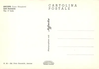 Ascona (Lago Maggiore) — Golf Patriziale, hole 17 — Éd. Foto Pancaldi, n° 92 — Achterkant