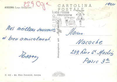 Ascona (Lago Maggiore) — vista panorámica — Ed. Foto Pancaldi, N. 619 — Reverso