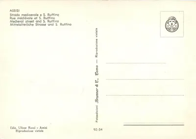 Assisi — Estrada medieval e S. Ruffino — Brunner & C. Assisi 92-54 — Verso