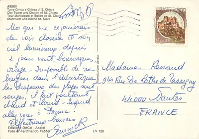 Assisi — Torre Civica e Igreja de Santa Clara — Edição DACA, LV 128 — Verso