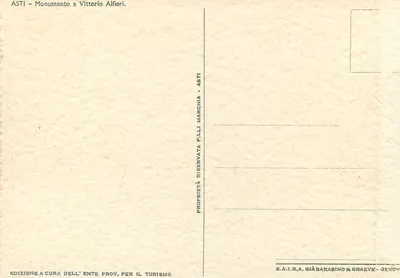 Asti — Monumento a Vittorio Alfieri — F.lli Marchia — Verso