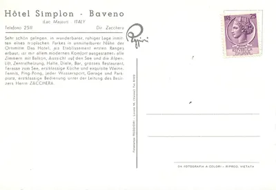 Hôtel Simplon - Baveno — (Lac Majeur) — Folotampa Reggioli — Rewers