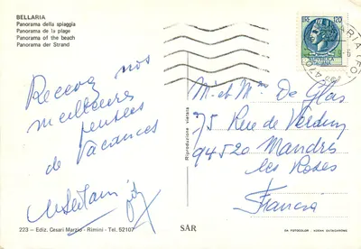 Bellaria — plaża i łodzie — Wyd. Cesari Marzio, nr 223 — Rewers