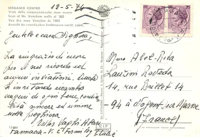 Centro de Bergame — vista das muralhas venezianas do século XV — Ed. Cittadini, N. 23 — Verso