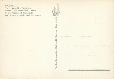 Bologna — Wieża Asinelli i Wieża Garisenda — Wydawca Galliera, n°14 — Rewers
