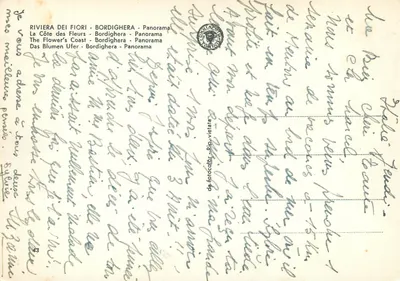 Bordighera — Panorama — Riviera dei Fiori — editor Ripotar — Verso