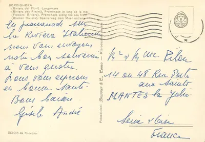 Bordighera — Promenade des Fleurs — Wydawca Bruno & C. n° 513-018 — Rewers