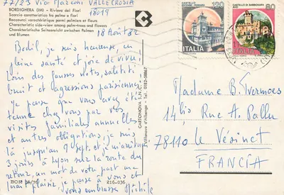 Panoramische uitzicht van Bordighera — Riviera der Bloemen — uitgever Cartonova S.N.C. — Achterkant
