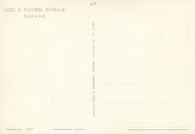 Burano — Widok wybrzeża z łodzią żaglową — Luci e Colori d'Italia, nr 3077 — Rewers