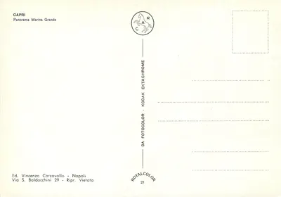 Capri — Panorama Marina Grande — Ed. Vincenzo Carcavallo, Napoli, n°21 — Verso
