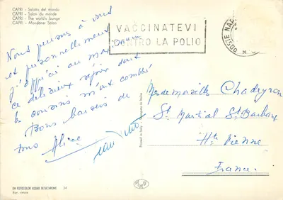Nowoczesna pocztówka Capri Salon du mande — Rewers