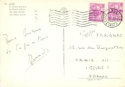 Bilhete postal moderno Capri A Grotta d'Azur — Verso