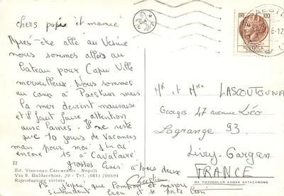 Capri — vista da cidade, da gruta, dos Faraglioni e do mar — Ed. Vincenzo Carcachini, Napoli — Verso