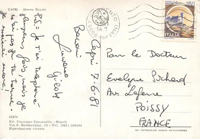 Capri - Marina Piccola — widok na Faraglioni — Wyd. Vincenzo Carcavallo, nr 42874 — Rewers