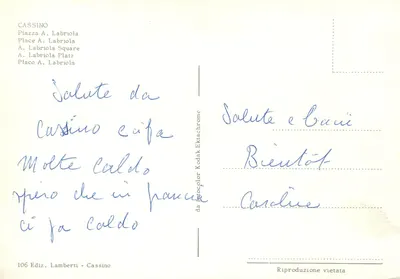Cassino — Piazza A. Labriola — Editor Lamberti, n°106 — Verso