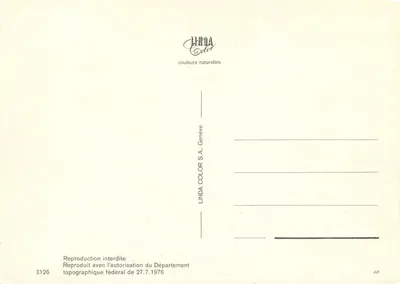 Carta postal da Suíça — Carta topográfica com brasões dos cantões — Linda Color S.A., Genebra — Verso