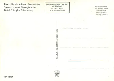Lugares emblemáticos da Suíça — Rud. Suler AG, n°16166 — Verso