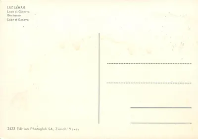 Jezioro Leman — widok panoramiczny — Wydawnictwo Photoglob SA, Zurych/Vevey, n°2423 — Rewers