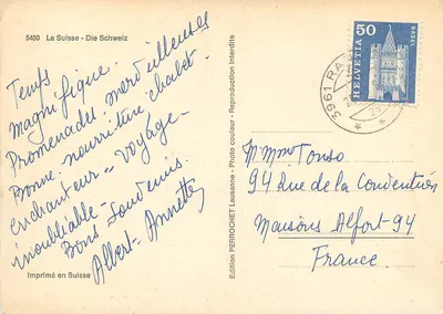 Montanhas suíças — paisagens, cães e teleférico — Edição PERROCHET, n° 5490 — Verso
