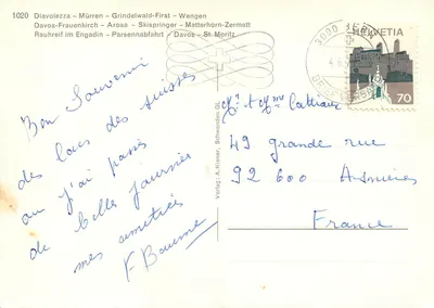 Szwajcarskie góry – krajobrazy i zimowe sporty – A. Kliener, nr 1020 — Rewers