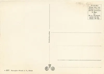 Waldhaus Vulpera com Piz Lischanna — vista alpina — Photoglob-Wehrli A.G., Zürich, n° w 6077 — Verso