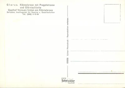 Glarus. Klöntalersee z Pragelstrasse i Glärnischkette — Schenwetter, n° 03533 — Rewers