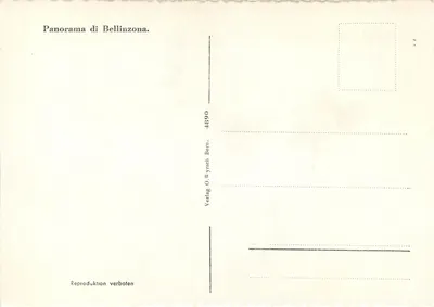Panorama Bellinzony — widok z lotu ptaka — wydawca O. Wyrzsch, Bern, nr 4890 — Rewers