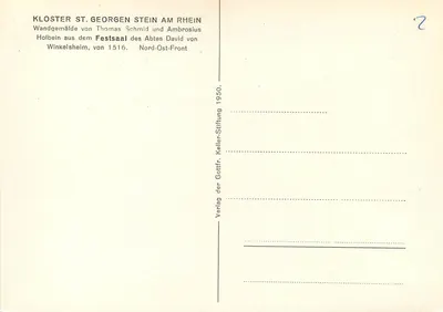 Kloster St. Georgen Stein am Rhein — Wandgemälde sali balowej klasztoru David von Winkelsheim, 1516 — Verlag der Gottfr. Keller-Stiftung 1950 — Rewers