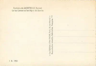 Jezioro Leman i Alpy Savojskie — Oaza Montreux (Szwajcaria) — Wydawnictwo Art Yvon, Paryż — Rewers