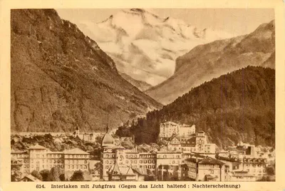 Interlaken mit Jungfrau — vista noturna com montanha nevada — edição Propaga, n° 614