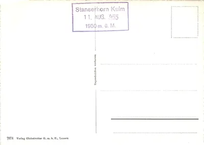 Stanserhorn-Kulm 1900 m acima do nível do mar — As Alpes Bernais — Verlag Globetrotter G.m.b.H., Luzern — Verso
