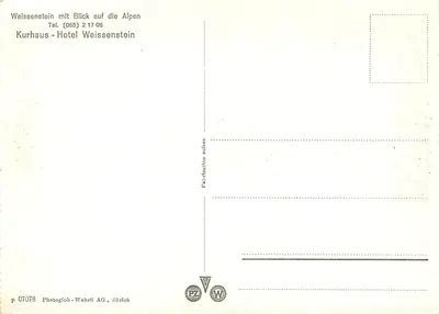 Weissenstein — vista sobre as Alpes — Photoglob-Wehrli AG, Zürich, n° p 07078 — Verso