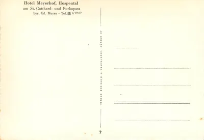 Hotel Meyerhof — Hospental — wydawca Verlag Beringer & Pampaluchi, Zurych — Rewers